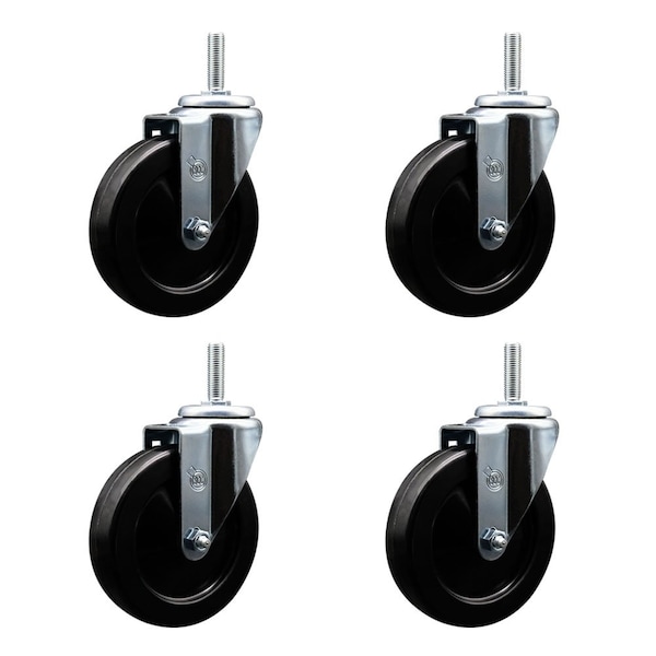5 Inch Soft Rubber Wheel Swivel 34 Inch Threaded Stem Caster Set Service Caster